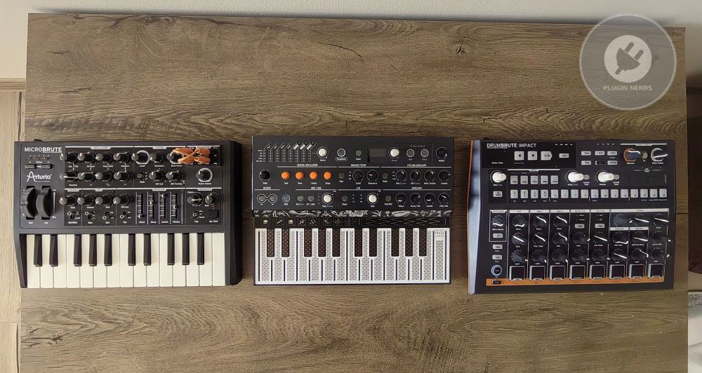 Arturia Microbrute with Arturia MicroFreak and DrumBrute Impact