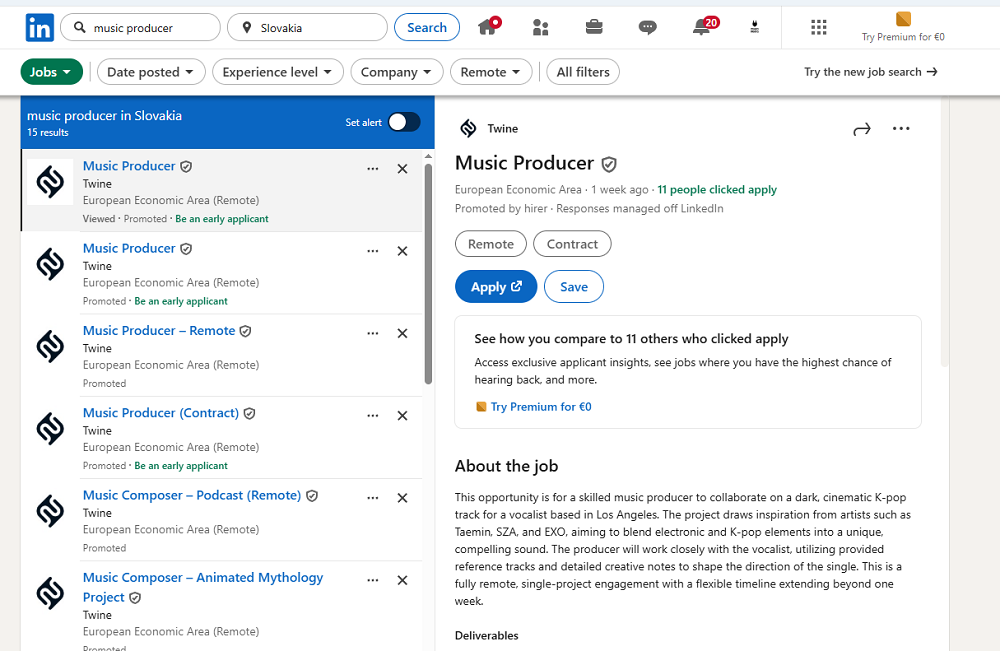 LinkedIn Music Jobs