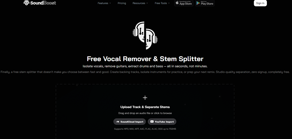 SoundBoost.ai Vocal Remover & Stem Splitter