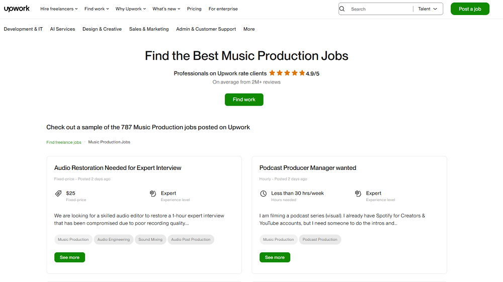 Upwork Music Production Jobs