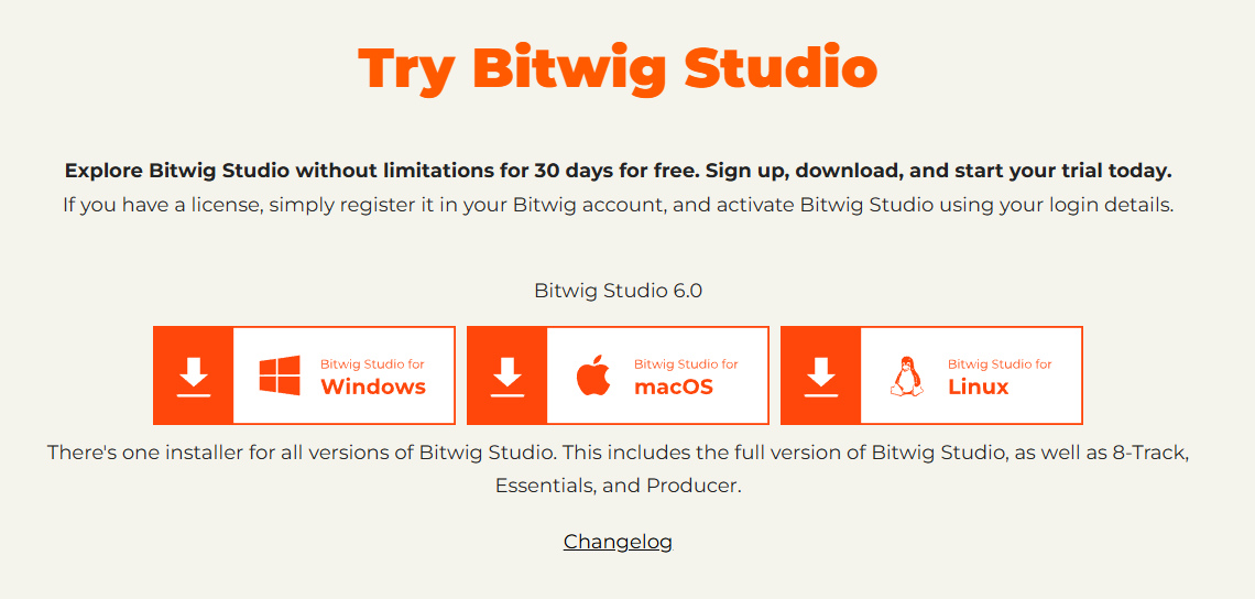 Bitwig - Free Trial Demo Page