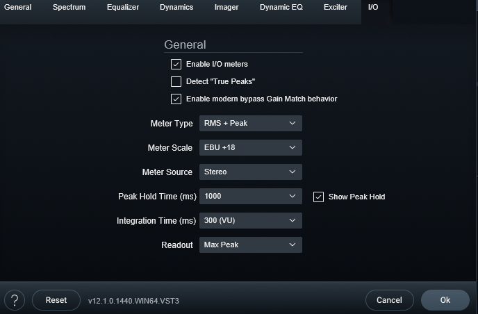 IZotope Metering Settings