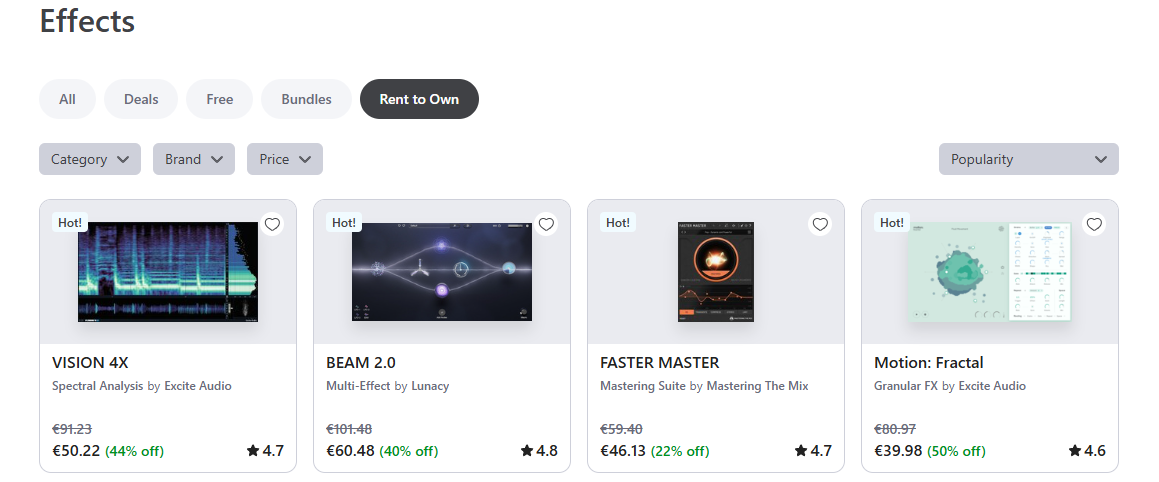 Pluginboutique rent to own section