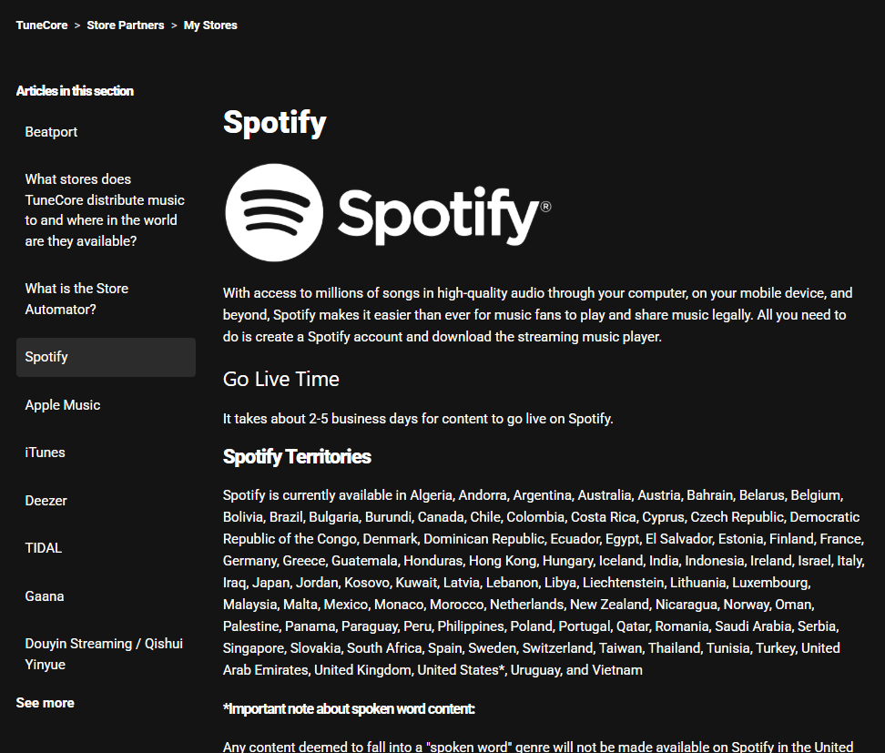 TuneCore Store Coverage