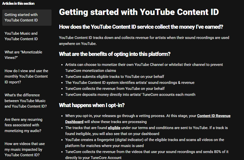 TuneCore - YouTube Content ID