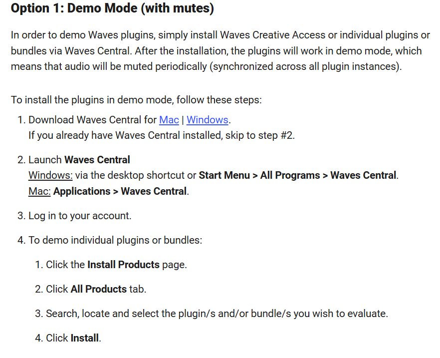 Waves Audio - Demo Download Section
