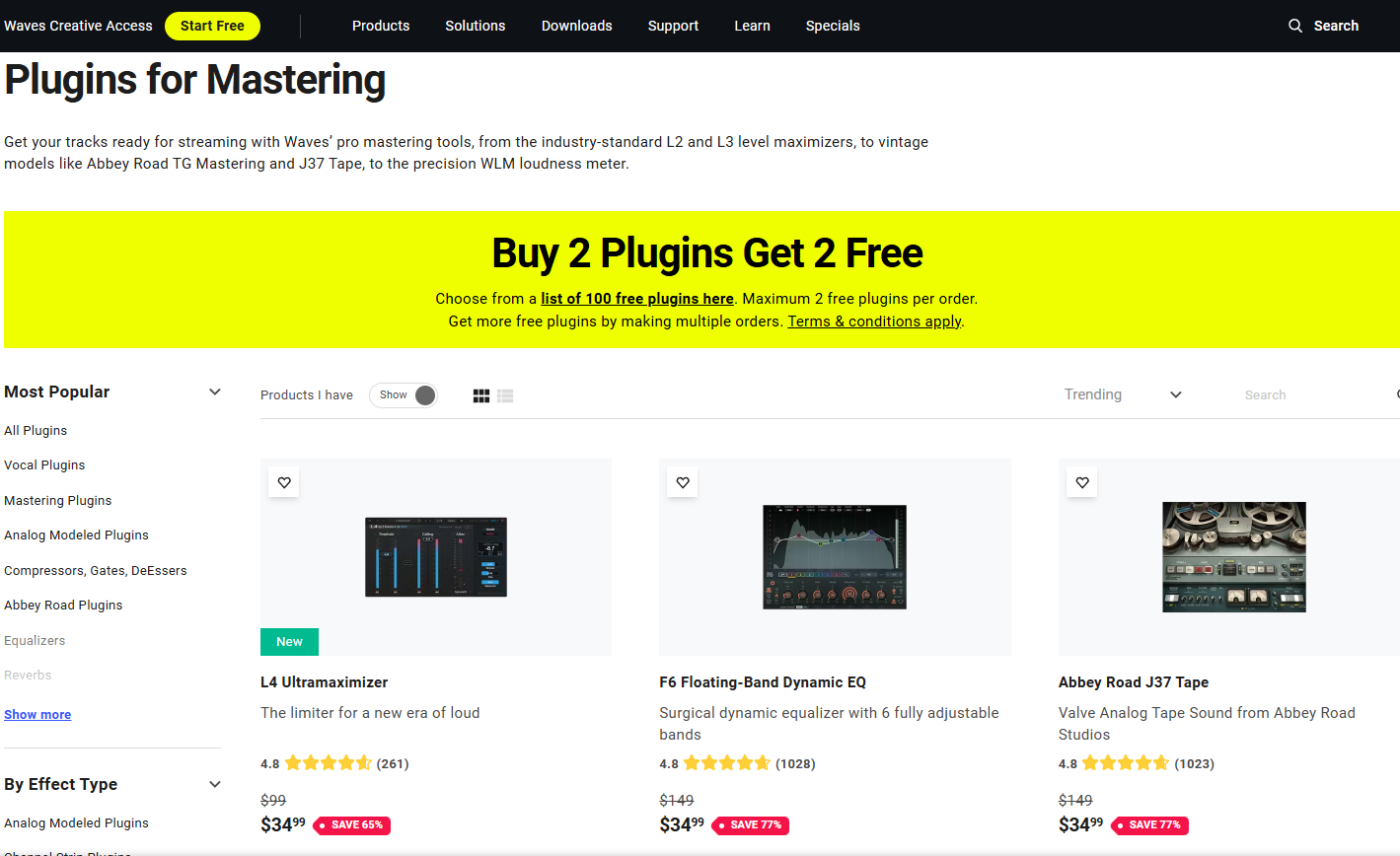 Waves Audio - Mastering Plugins Page