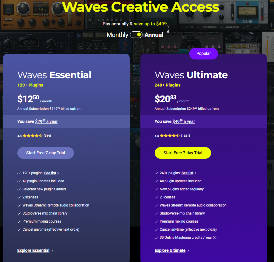 Waves Creative Access - Subscription Plans Pricing