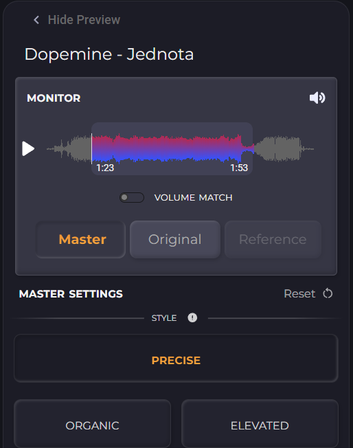 Waves Online Mastering - Preview Section