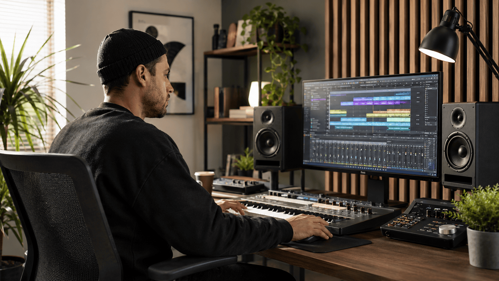 Producer at work in home studio